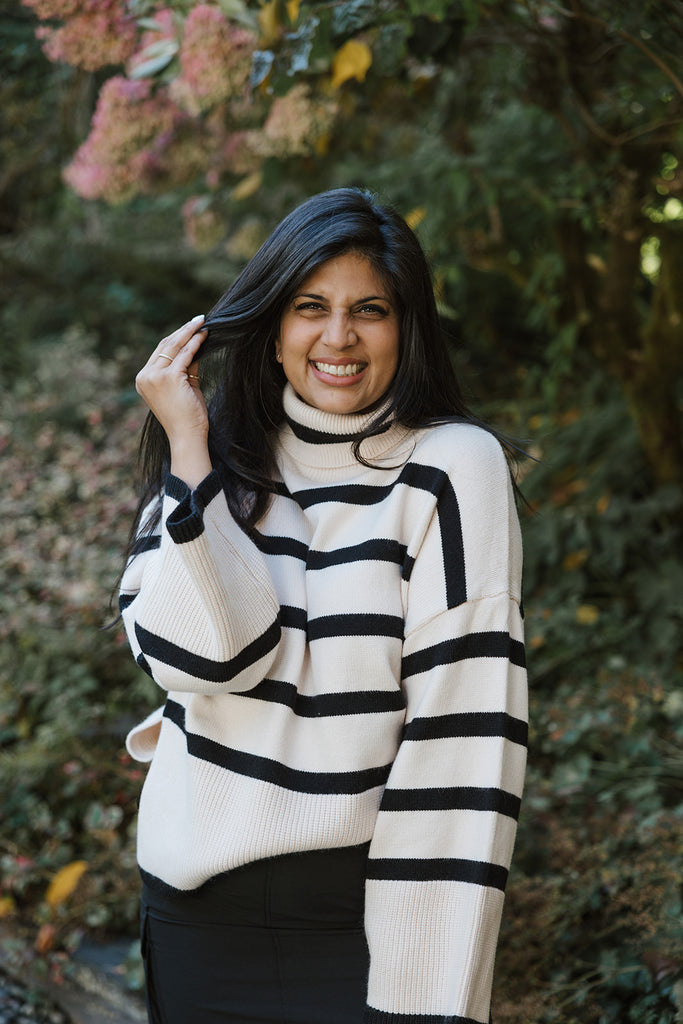 Striped Turtleneck Sweater - Black/Cream