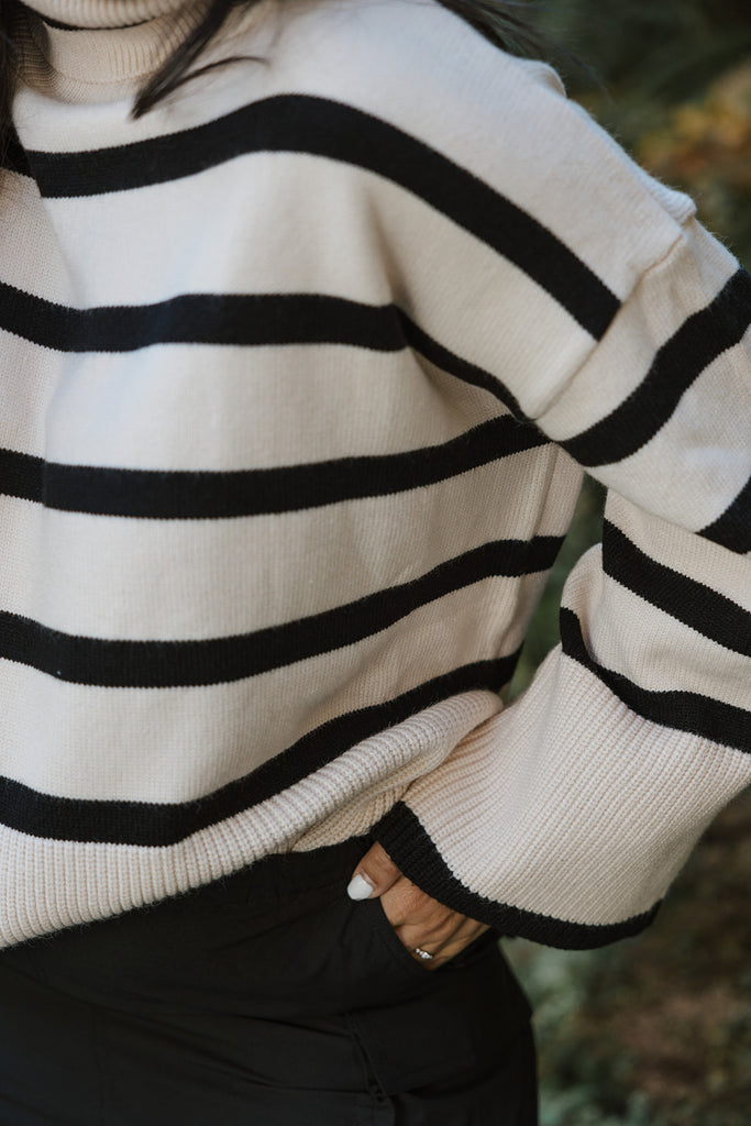 Striped Turtleneck Sweater - Black/Cream