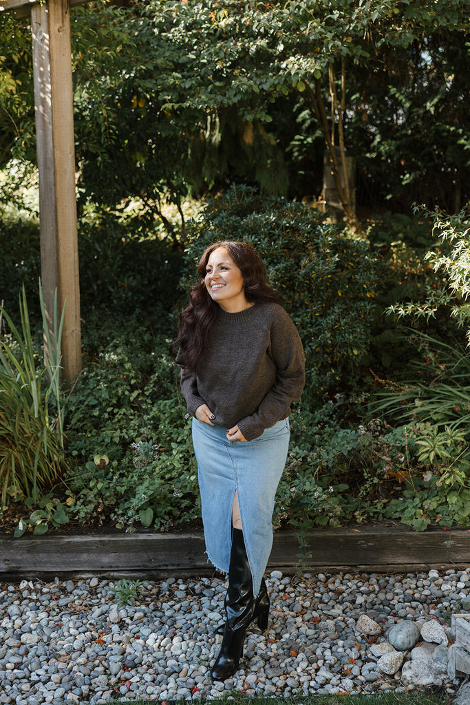 Neck Slit Sweater - Brown