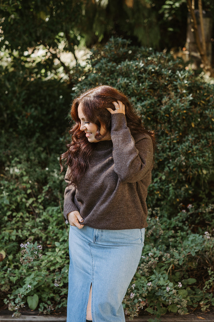 Neck Slit Sweater - Brown