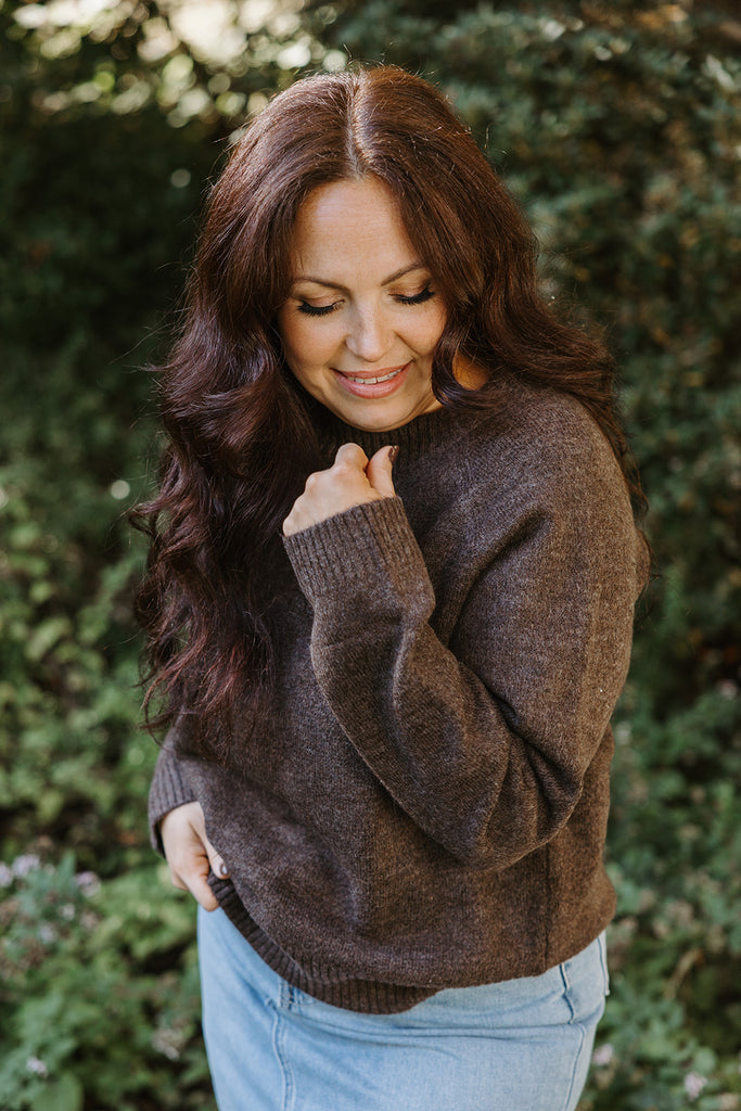 Neck Slit Sweater - Brown