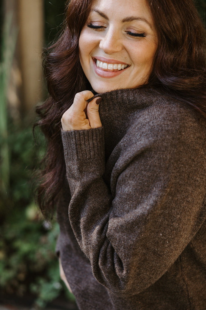 Neck Slit Sweater - Brown