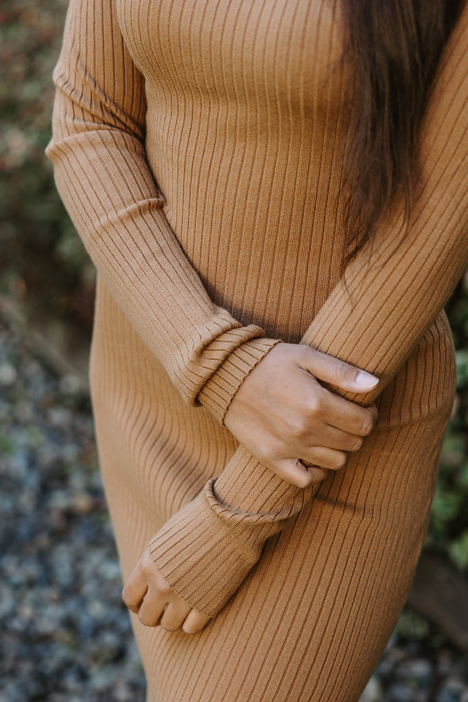 Knit Turtleneck Dress - Toffee