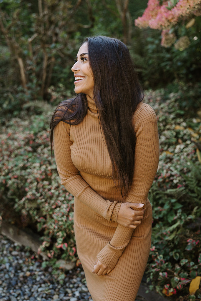 Knit Turtleneck Dress - Toffee