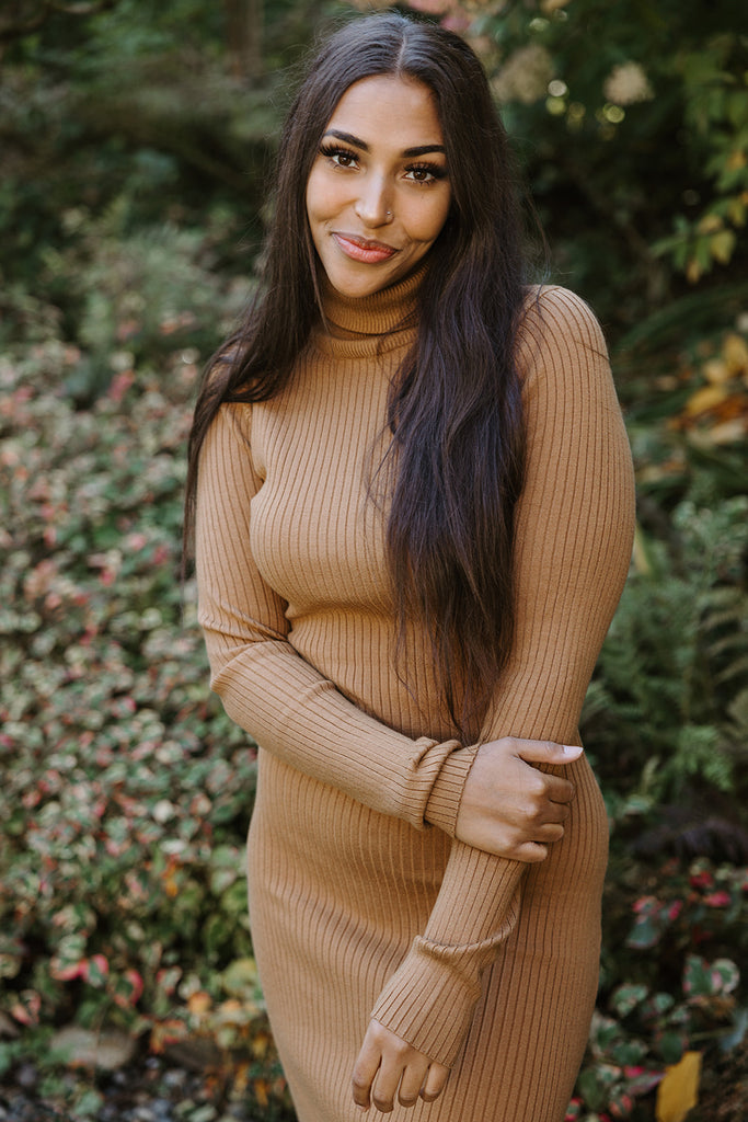 Knit Turtleneck Dress - Toffee