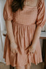 Pleated Detail Puff Sleeve Midi - Dusty Peach