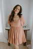 Pleated Detail Puff Sleeve Midi - Dusty Peach