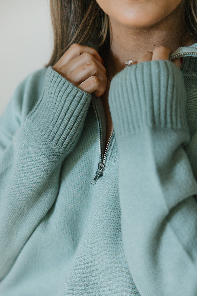 3/4 Zipper Sweater - Green