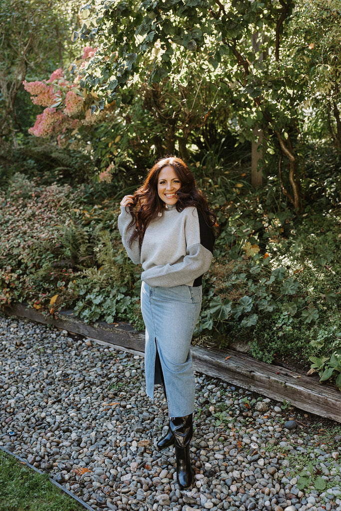 Colour Block Sweater - Grey