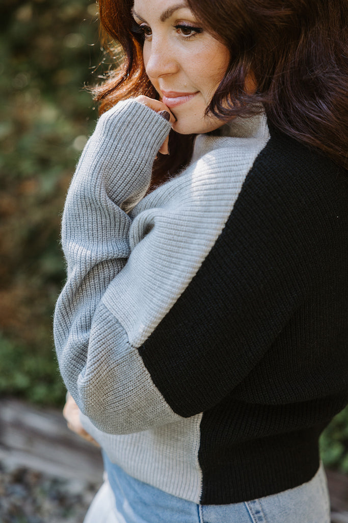 Colour Block Sweater - Grey