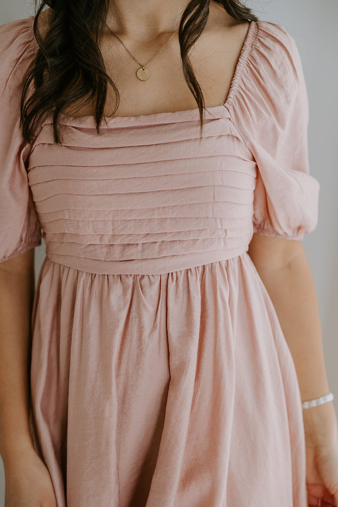 Pleated Detail Puff Sleeve Mini Dress - Sienna/Pink