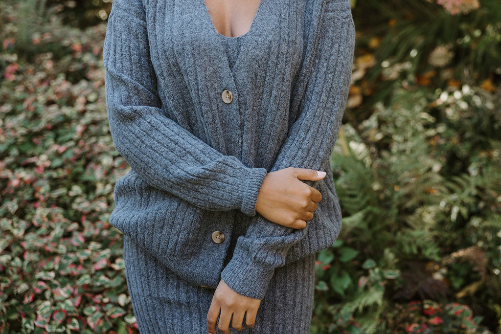 Ribbed 2 Piece Sweater Dress Set - Charc