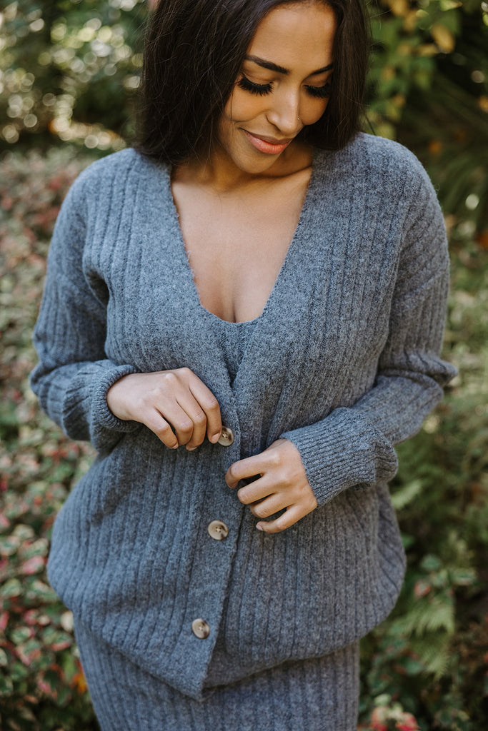 Ribbed 2 Piece Sweater Dress Set - Charc