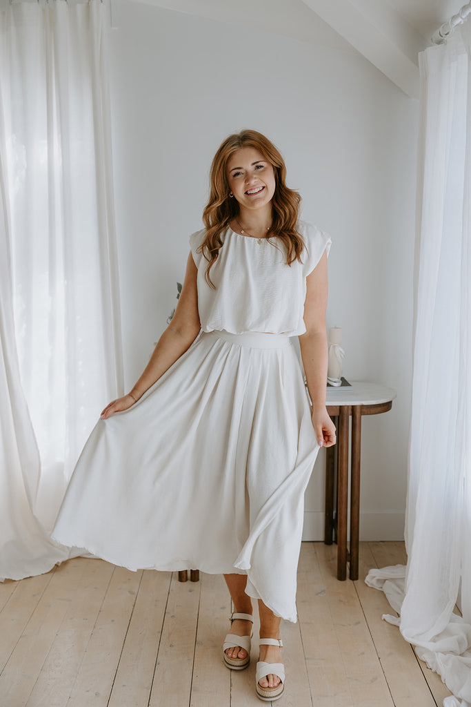 Bubble Top & Midi Skirt Set - Cream