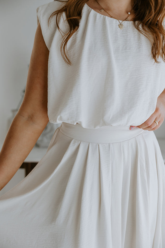 Bubble Top & Midi Skirt Set - Cream