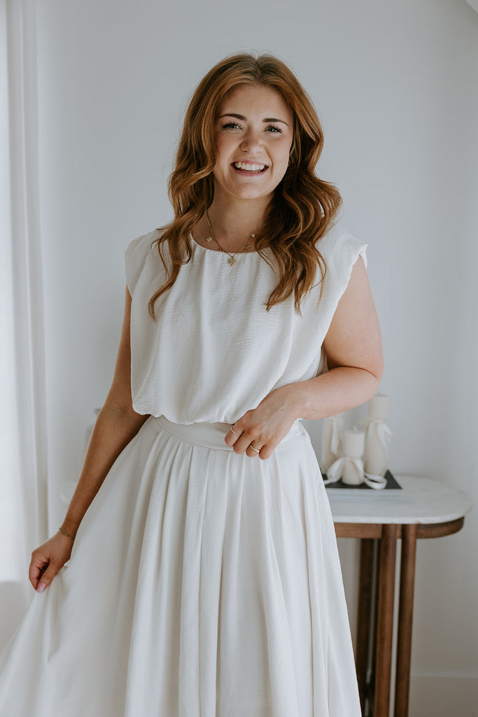 Bubble Top & Midi Skirt Set - Cream