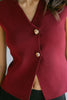 Gold Button Knit Vest - Merlot
