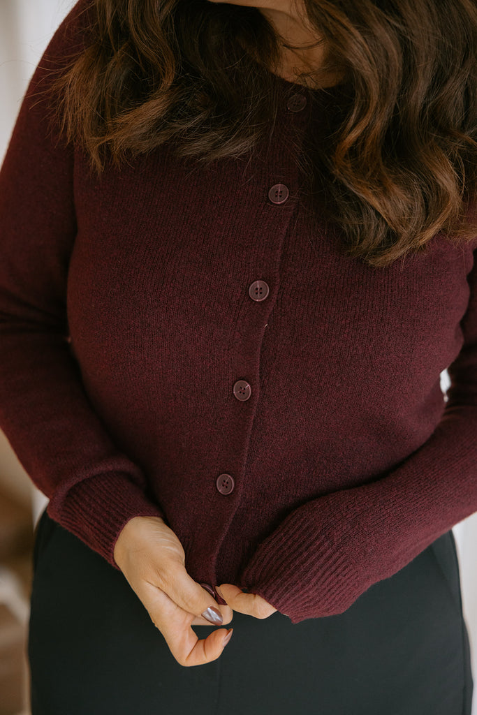 Button Down Cardigan - Merlot