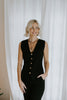 Sleeveless Knit Vest With Gold Buttons - Black