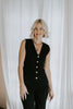 Sleeveless Knit Vest With Gold Buttons - Black