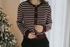 Gold Button Striped Cardi - Merlot