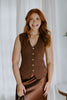 Sleeveless Knit Vest With Gold Buttons - Brown