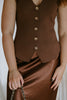 Sleeveless Knit Vest With Gold Buttons - Brown