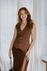 Sleeveless Knit Vest With Gold Buttons - Brown