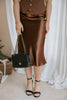 Satin Midi Skirt with Elastic - Chestnut