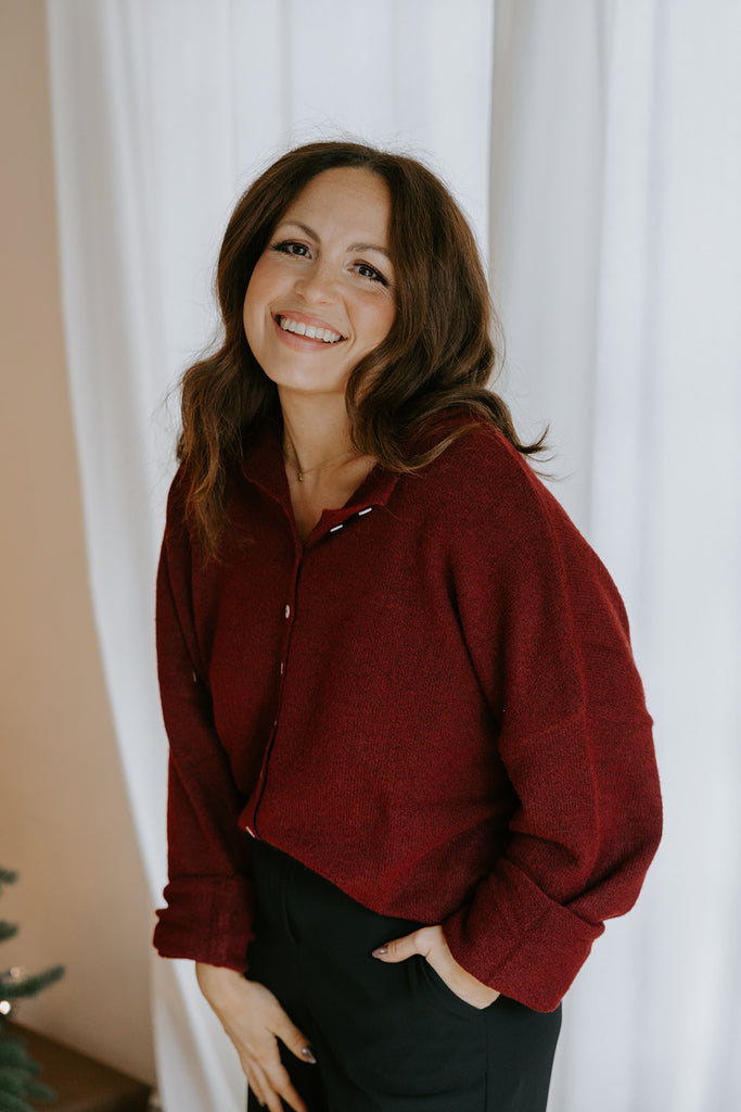 Lightweight Button Up Cardigan - Merlot