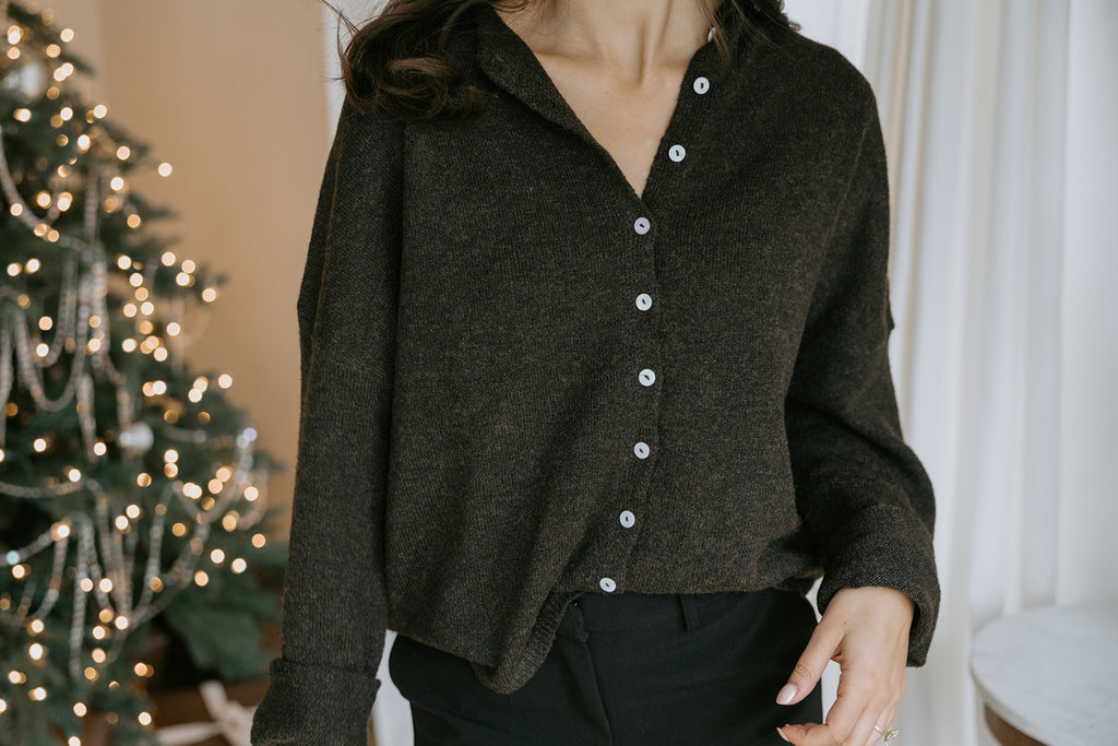 Lightweight Button Up Cardigan - Chocolate Brown
