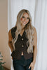 Gold Button Knit Vest - Brown