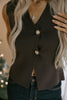 Gold Button Knit Vest - Brown