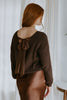 Back Bow V-Neck Sweater - Brown