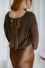 Back Bow V-Neck Sweater - Brown