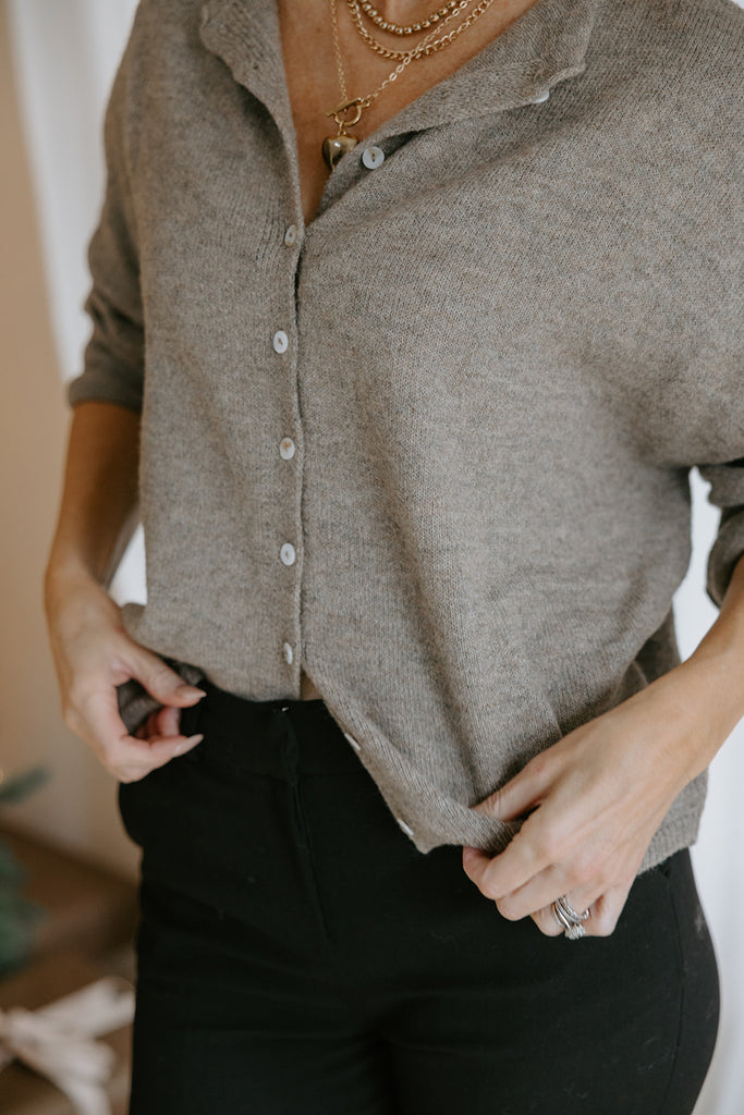 Lightweight Button Up Cardigan - Heather Mocha