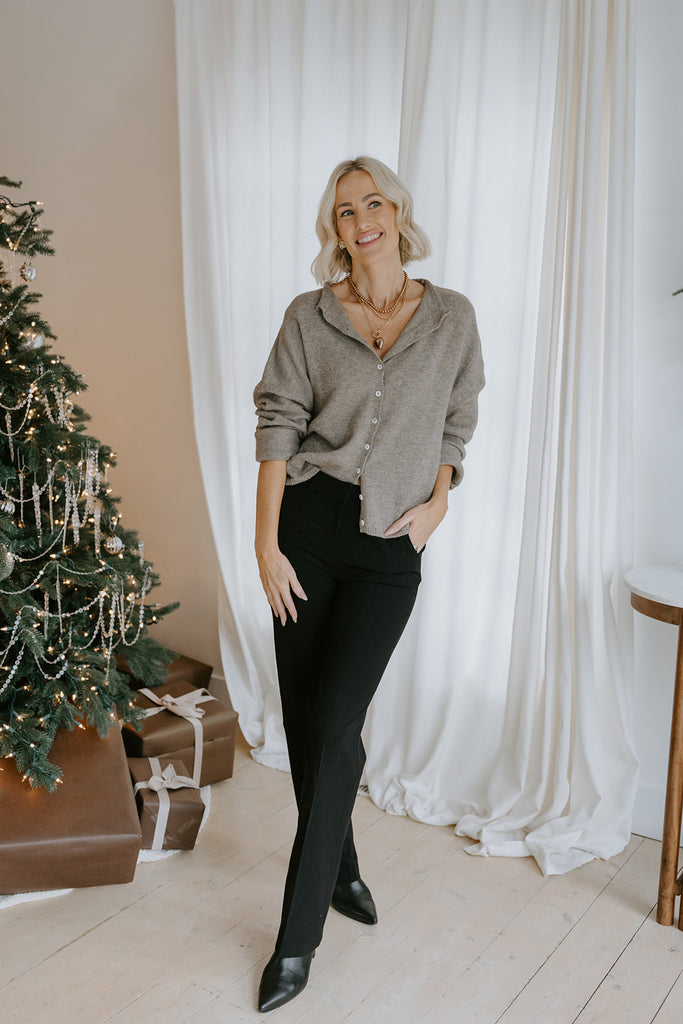 Lightweight Button Up Cardigan - Heather Mocha