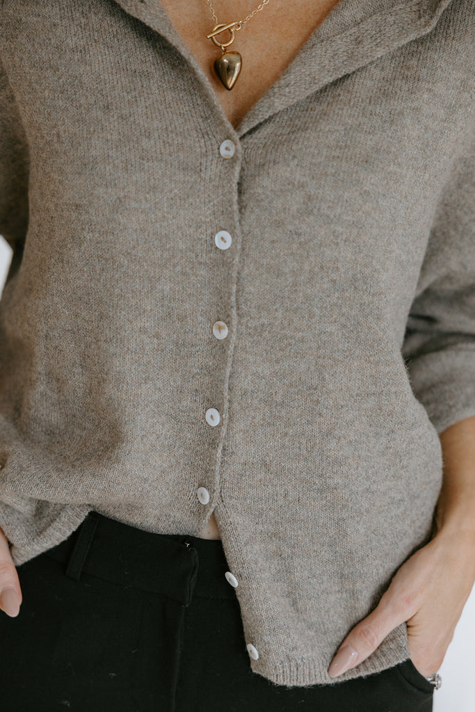 Lightweight Button Up Cardigan - Heather Mocha