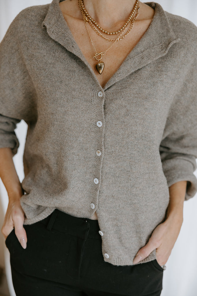 Lightweight Button Up Cardigan - Heather Mocha