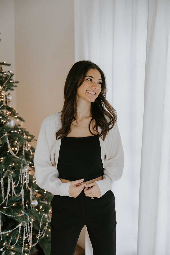 Ribbed Knit Bolero Sweater - Ivory