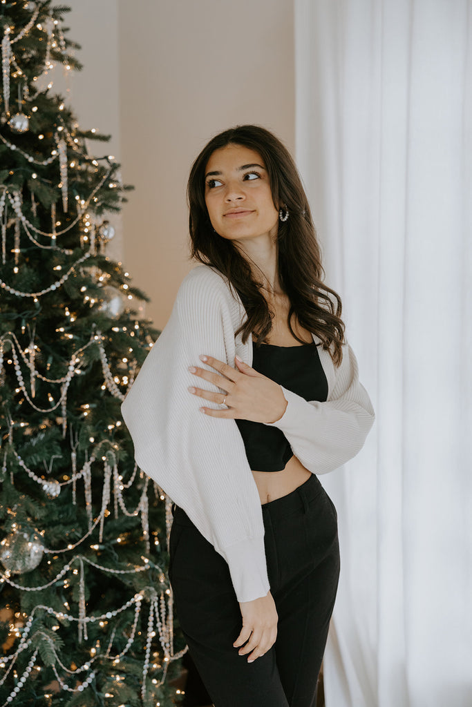 Ribbed Knit Bolero Sweater - Ivory