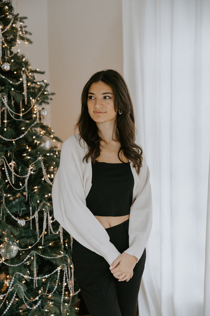 Ribbed Knit Bolero Sweater - Ivory