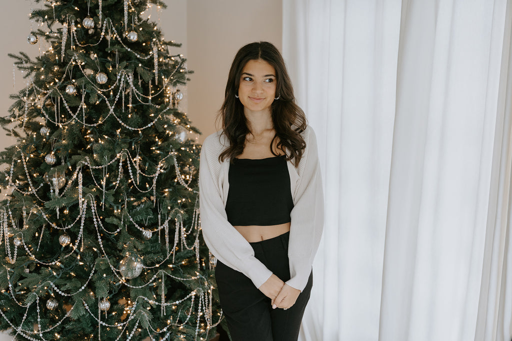 Ribbed Knit Bolero Sweater - Ivory