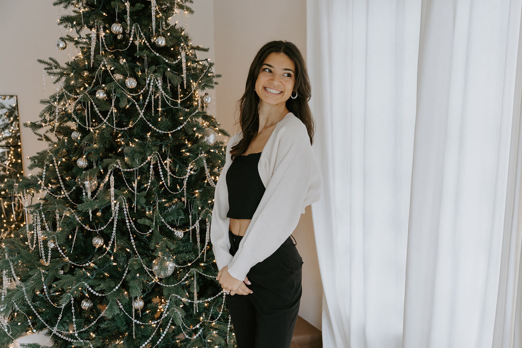 Ribbed Knit Bolero Sweater - Ivory