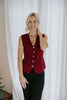 Sleeveless Knit Vest With Gold Buttons - Merlot