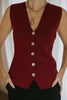 Sleeveless Knit Vest With Gold Buttons - Merlot
