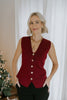 Sleeveless Knit Vest With Gold Buttons - Merlot