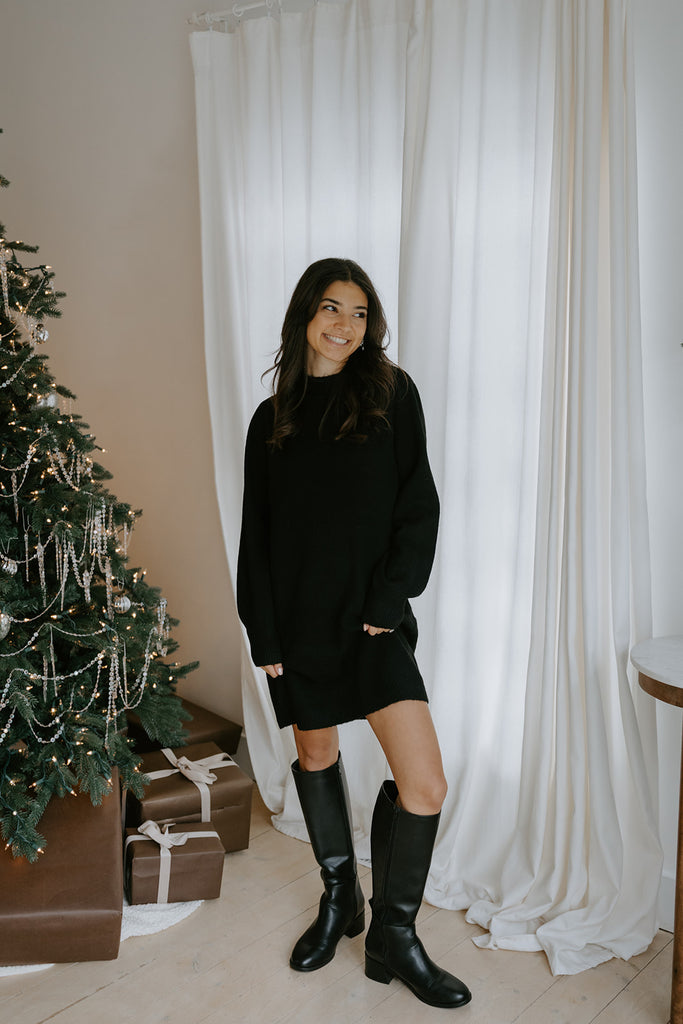 Classic Knit Sweater Dress - Black
