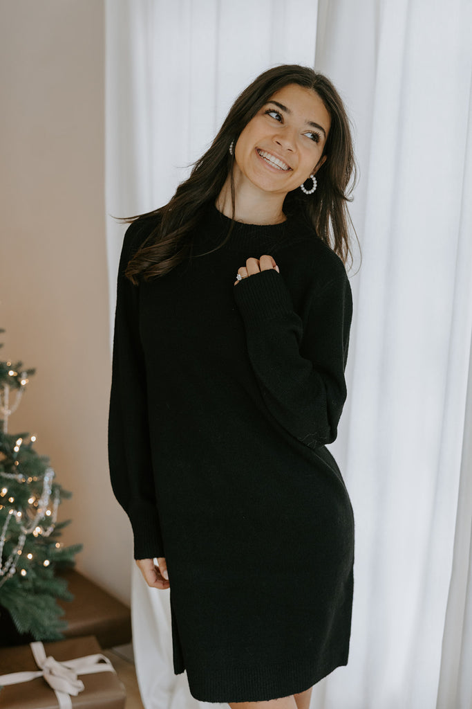 Classic Knit Sweater Dress - Black