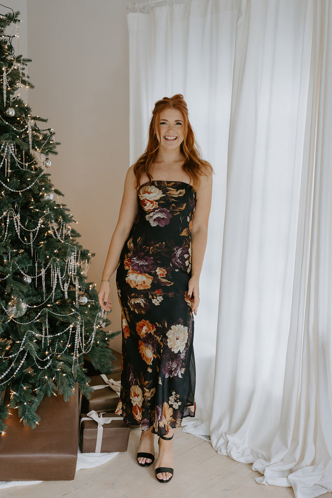 Midnight Floral Strapless Dress